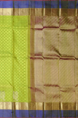 Light Green Jacquard Kanchipuram Silk Saree with Blue Motif Border – A Refreshing Blend of Grace and Tradition