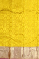 Mustard Yellow Jacquard Kanchipuram Silk Saree with Tear-Shaped Motifs and Dull Red Border – A Subtle Radiance in Tradition