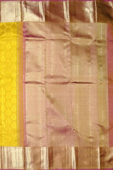 Mustard Yellow Jacquard Kanchipuram Silk Saree with Tear-Shaped Motifs and Dull Red Border – A Subtle Radiance in Tradition