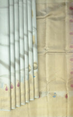 Off-White Kanchipuram Silk Saree with Meenakari Mango and Annam Motifs – A Divine Union of Elegance and Heritage