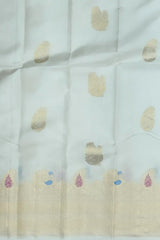 Off-White Kanchipuram Silk Saree with Meenakari Mango and Annam Motifs – A Divine Union of Elegance and Heritage