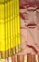 Lemon Yellow Kanchipuram Silk Saree with Red Border and Green Selvedge – A Refreshing Twist on Timeless Tradition