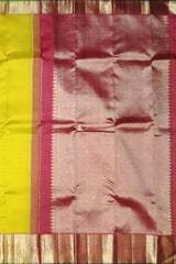 Lemon Yellow Kanchipuram Silk Saree with Red Border and Green Selvedge – A Refreshing Twist on Timeless Tradition