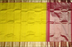 Lemon Yellow Kanchipuram Silk Saree with Red Border and Green Selvedge – A Refreshing Twist on Timeless Tradition