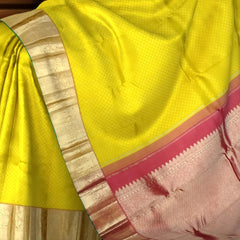 Lemon Yellow Kanchipuram Silk Saree with Red Border and Green Selvedge – A Refreshing Twist on Timeless Tradition