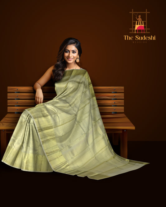 Elegant Beige Self-Jaquard Kanchipuram Silk Saree