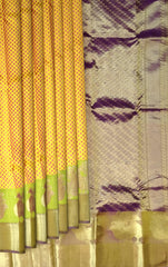 Mustard Yellow Mango Jaquard Kanchipuram Silk Saree with Green Border