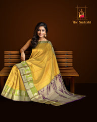 Mustard Yellow Mango Jaquard Kanchipuram Silk Saree with Green Border