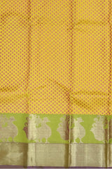 Mustard Yellow Mango Jaquard Kanchipuram Silk Saree with Green Border