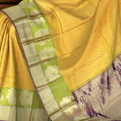 Mustard Yellow Mango Jaquard Kanchipuram Silk Saree with Green Border