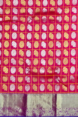 Red Kanchipuram Silk Saree with Silver-Gold Zari Checks and Annam Motifs