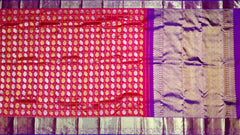 Red Kanchipuram Silk Saree with Silver-Gold Zari Checks and Annam Motifs