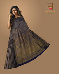 Vertical Rope Delight in Navy Blue with Self Borders Pure Silk Saree