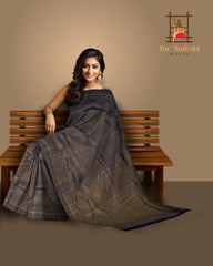 Vertical Rope Delight in Navy Blue with Self Borders Pure Silk Saree