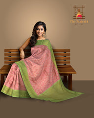 Lotus Pink and Pista Green Contrast Pure Silk Saree with Jacquard Weave