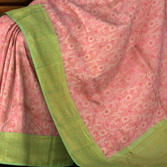 Lotus Pink and Pista Green Contrast Pure Silk Saree with Jacquard Weave