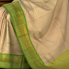 Off White and Parrot Green Contrast with Tissue Designs Pure Silk Saree