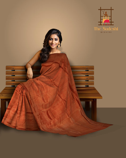 Red Kanchipuram Silk Saree with floral pattern within checks on the body with self varusai pet border and benarspet, varuaipet designs in pallu