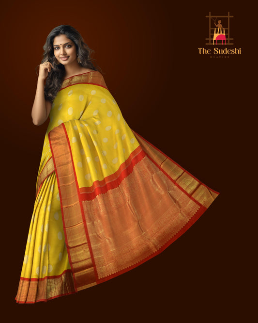 Sunlit Glory in Yellow and Red Kanchipuram Silk Saree