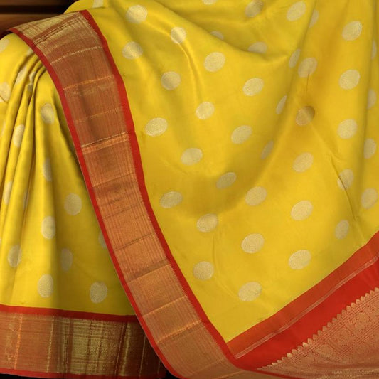 Sunlit Glory in Yellow and Red Kanchipuram Silk Saree