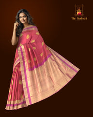 Radiant Orange Kanchipuram Pure Silk Saree with Intricate Motifs