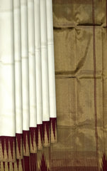 Elegant Off-White Kanchipuram Pure Silk Saree with Maroon Temple Border