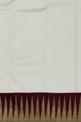 Elegant Off-White Kanchipuram Pure Silk Saree with Maroon Temple Border