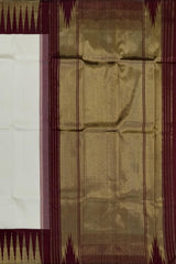 Elegant Off-White Kanchipuram Pure Silk Saree with Maroon Temple Border