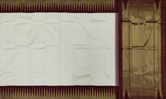 Elegant Off-White Kanchipuram Pure Silk Saree with Maroon Temple Border