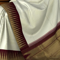 Elegant Off-White Kanchipuram Pure Silk Saree with Maroon Temple Border
