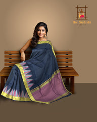 Majestic Navy Blue Kanchipuram Silk Saree with Ettukol Seepurek Thread Work