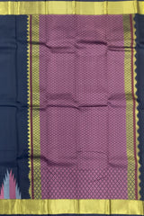 Majestic Navy Blue Kanchipuram Silk Saree with Ettukol Seepurek Thread Work
