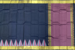 Majestic Navy Blue Kanchipuram Silk Saree with Ettukol Seepurek Thread Work