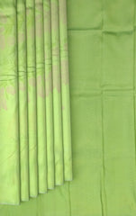 Apple Green Kanchipuram Silk Saree with Floral Threadwork and Zari Accents