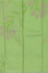 Apple Green Kanchipuram Silk Saree with Floral Threadwork and Zari Accents