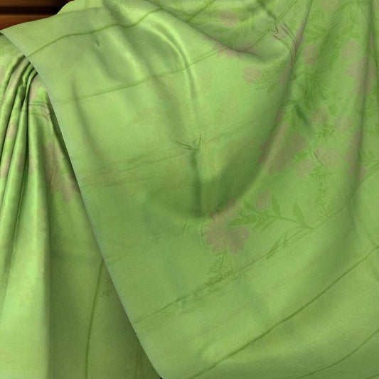 Apple Green Kanchipuram Silk Saree with Floral Threadwork and Zari Accents