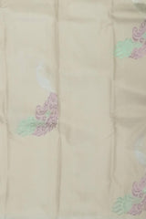 Elegant Beige Kanchipuram Silk Saree with Majestic Peacock Threadwork
