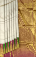 Classic Beige Kanchipuram Silk Saree with Ettukol Seepurek Zari Border