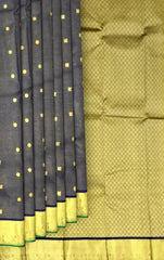 Striking Black Kanchipuram Silk Saree with Vayira Oosi Weave