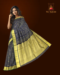 Striking Black Kanchipuram Silk Saree with Vayira Oosi Weave