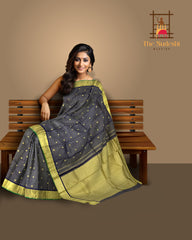 Striking Black Kanchipuram Silk Saree with Vayira Oosi Weave