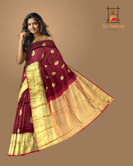 Rich Maroon Kanchipuram Silk Saree with Traditional Butta Motifs