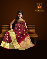 Rich Maroon Kanchipuram Silk Saree with Traditional Butta Motifs