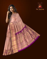 Peach Kanchipuram Silk Saree with Elegant Checks and Butta Detailing