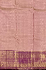 Peach Kanchipuram Silk Saree with Elegant Checks and Butta Detailing