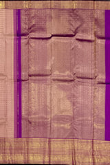 Peach Kanchipuram Silk Saree with Elegant Checks and Butta Detailing