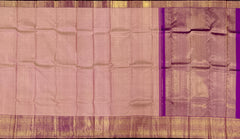 Peach Kanchipuram Silk Saree with Elegant Checks and Butta Detailing