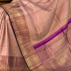 Peach Kanchipuram Silk Saree with Elegant Checks and Butta Detailing