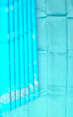Enchanting Sky Blue Kanchipuram Silk Saree with One-Side Border and Peacock Motifs