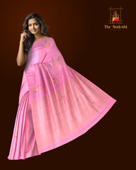 Charming Light Pink Kanchipuram Silk Saree with Borderless Motifs